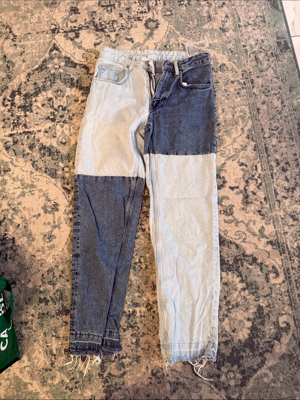 Bershka Two-Tone Patchwork Jeans - Light Blue & Dark Blue